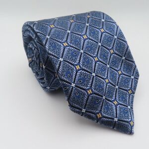 Joseph Bank Tie Silk Blue Yellow Polka Dot 4" Wide 60" Long Italy Signature Gold